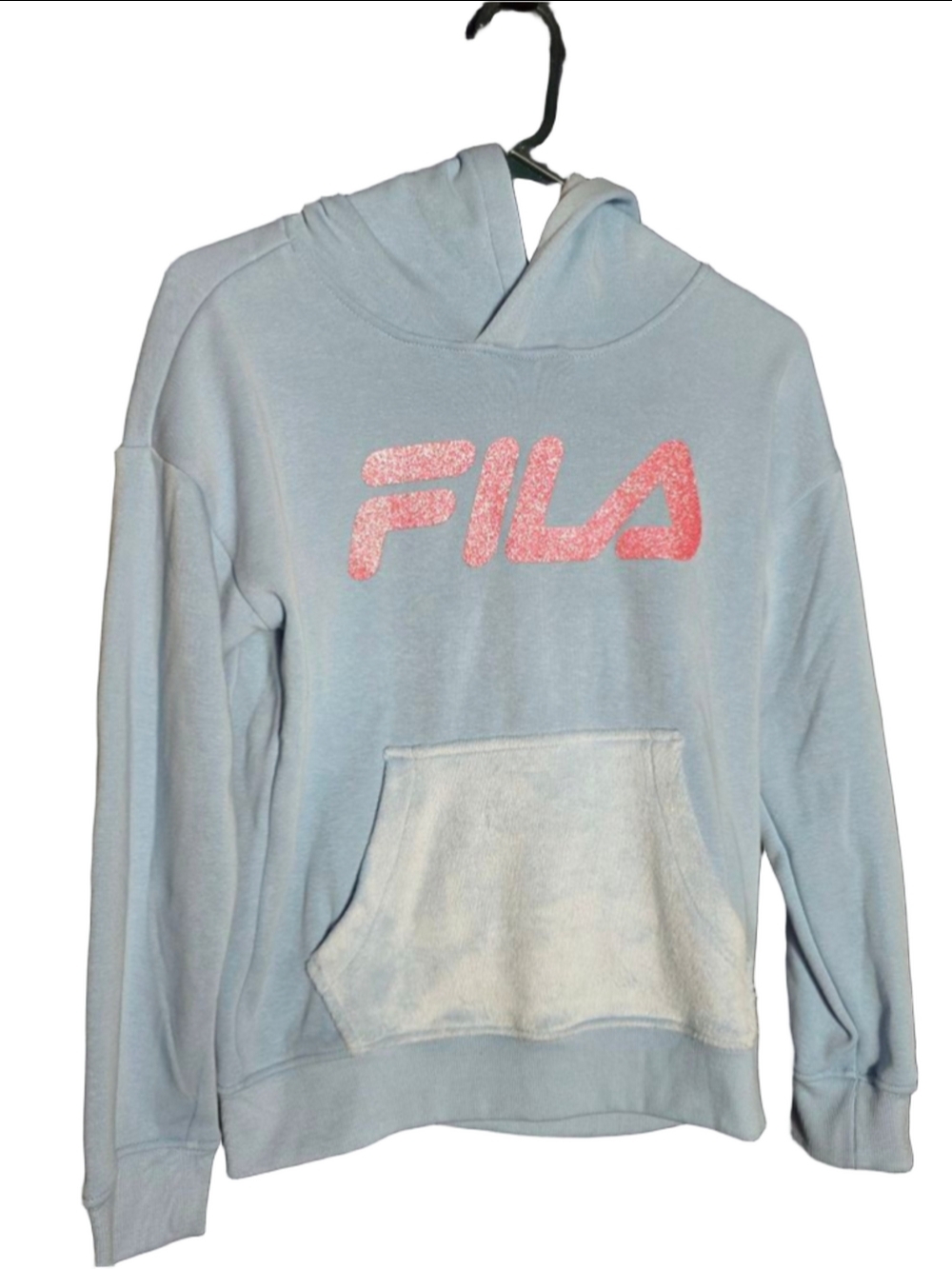 Girls Fila Hoodie M Light Blue Pink Glitter 10/12 NWT